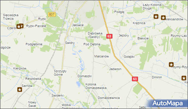 mapa Malcanów gmina Łuków, Malcanów gmina Łuków na mapie Targeo