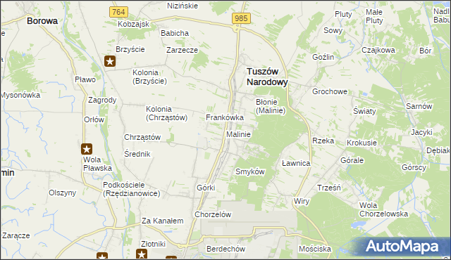 mapa Malinie gmina Tuszów Narodowy, Malinie gmina Tuszów Narodowy na mapie Targeo
