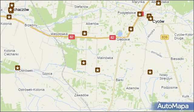 mapa Malinówka gmina Cyców, Malinówka gmina Cyców na mapie Targeo