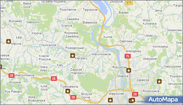 mapa Marcinkowice gmina Chełmiec, Marcinkowice gmina Chełmiec na mapie Targeo