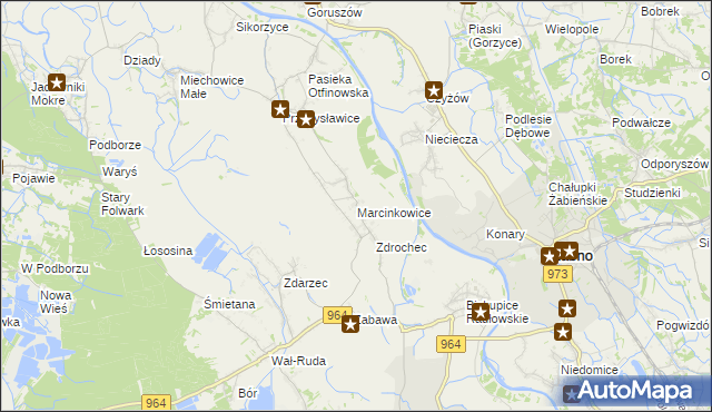 mapa Marcinkowice gmina Radłów, Marcinkowice gmina Radłów na mapie Targeo