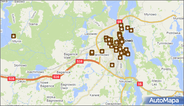 mapa Marcinkowo gmina Mrągowo, Marcinkowo gmina Mrągowo na mapie Targeo