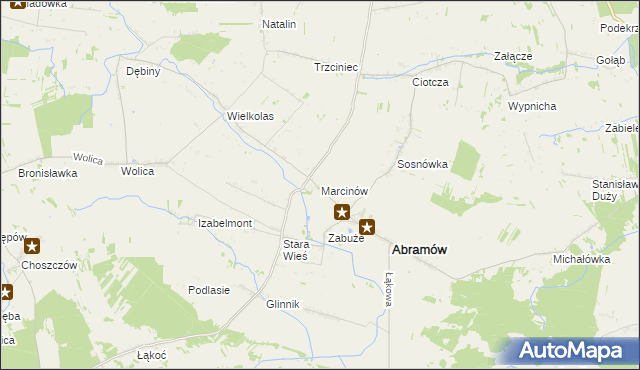 mapa Marcinów gmina Abramów, Marcinów gmina Abramów na mapie Targeo