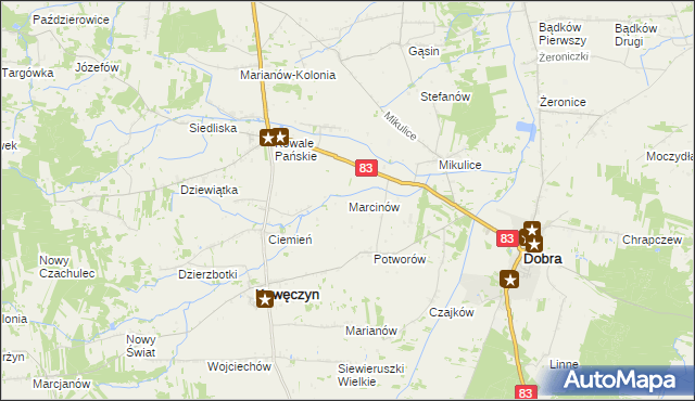mapa Marcinów gmina Kawęczyn, Marcinów gmina Kawęczyn na mapie Targeo