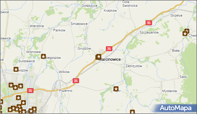 mapa Marcinowice powiat świdnicki, Marcinowice powiat świdnicki na mapie Targeo