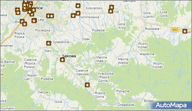 mapa Męcina Mała, Męcina Mała na mapie Targeo