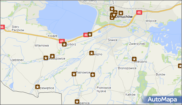 mapa Meszno gmina Otmuchów, Meszno gmina Otmuchów na mapie Targeo