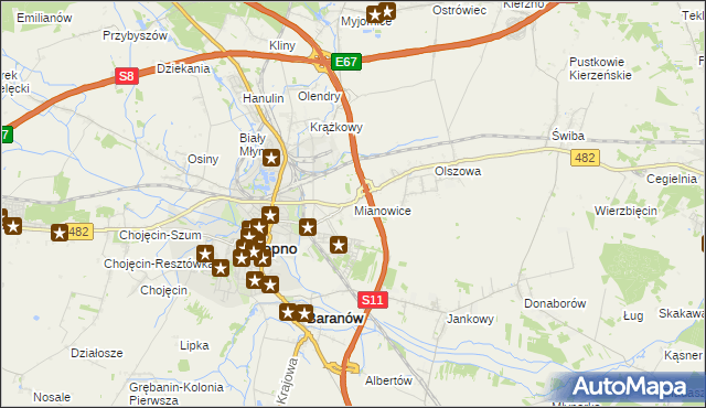 mapa Mianowice gmina Kępno, Mianowice gmina Kępno na mapie Targeo