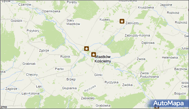 mapa Miastków Kościelny, Miastków Kościelny na mapie Targeo