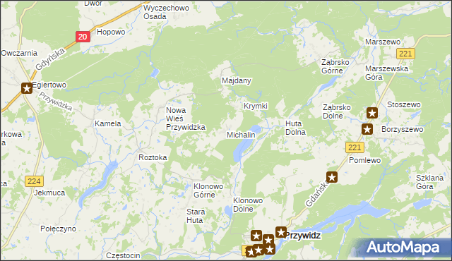 mapa Michalin gmina Przywidz, Michalin gmina Przywidz na mapie Targeo