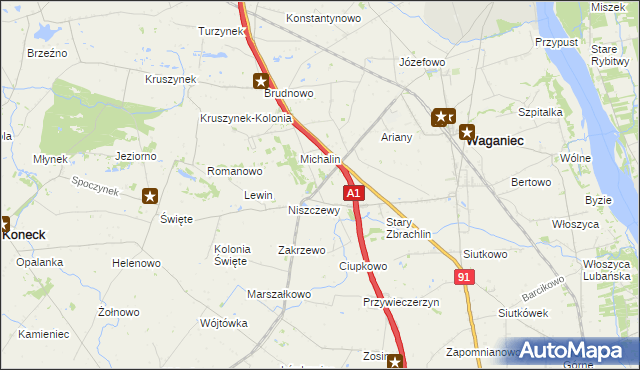 mapa Michalinek gmina Waganiec, Michalinek gmina Waganiec na mapie Targeo
