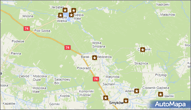 mapa Miedzierza, Miedzierza na mapie Targeo