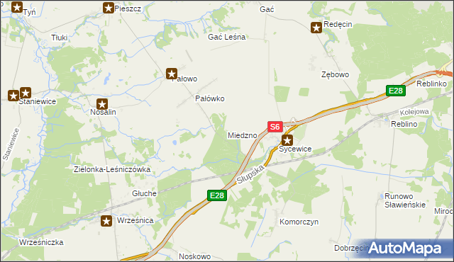 mapa Miedzno gmina Kobylnica, Miedzno gmina Kobylnica na mapie Targeo