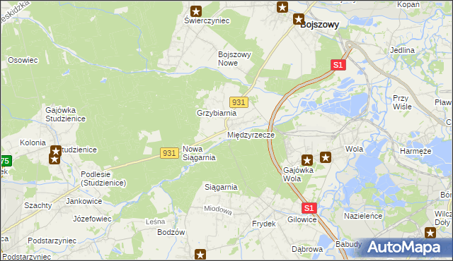 mapa Międzyrzecze gmina Bojszowy, Międzyrzecze gmina Bojszowy na mapie Targeo