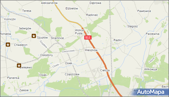 mapa Mieszków gmina Jarocin, Mieszków gmina Jarocin na mapie Targeo