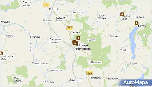 mapa Mikołajki Pomorskie, Mikołajki Pomorskie na mapie Targeo