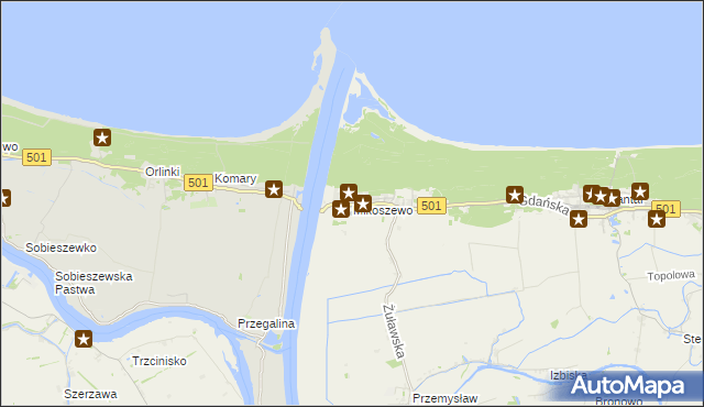 mapa Mikoszewo, Mikoszewo na mapie Targeo