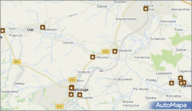 mapa Mikulice gmina Gać, Mikulice gmina Gać na mapie Targeo