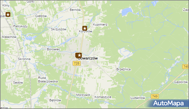 mapa Miłaków gmina Gowarczów, Miłaków gmina Gowarczów na mapie Targeo