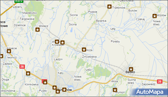 mapa Milcza, Milcza na mapie Targeo