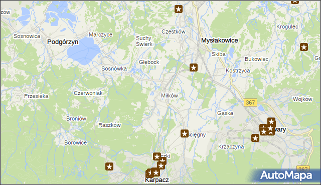 mapa Miłków gmina Podgórzyn, Miłków gmina Podgórzyn na mapie Targeo