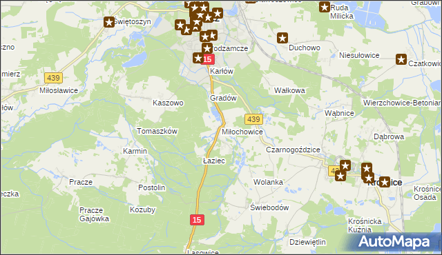 mapa Miłochowice, Miłochowice na mapie Targeo