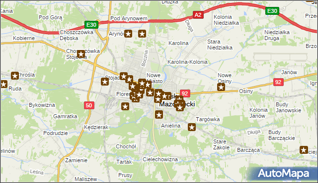 mapa Mińsk Mazowiecki, Mińsk Mazowiecki na mapie Targeo