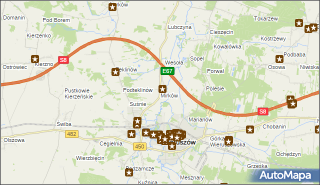 mapa Mirków gmina Wieruszów, Mirków gmina Wieruszów na mapie Targeo