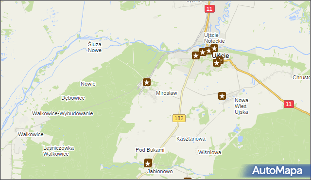 mapa Mirosław gmina Ujście, Mirosław gmina Ujście na mapie Targeo