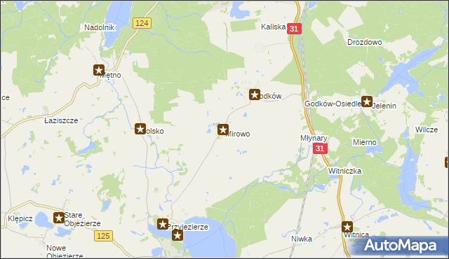 mapa Mirowo gmina Moryń, Mirowo gmina Moryń na mapie Targeo