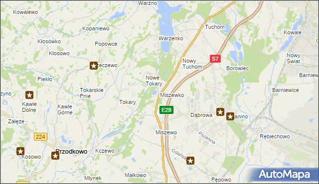mapa Miszewko gmina Żukowo, Miszewko gmina Żukowo na mapie Targeo