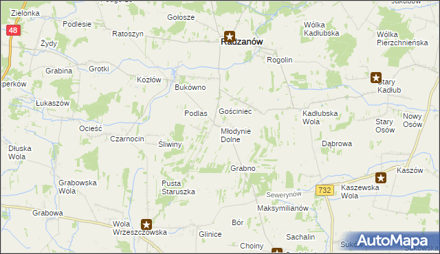 mapa Młodynie Dolne, Młodynie Dolne na mapie Targeo