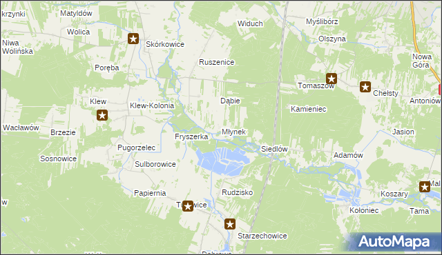 mapa Młynek gmina Żarnów, Młynek gmina Żarnów na mapie Targeo