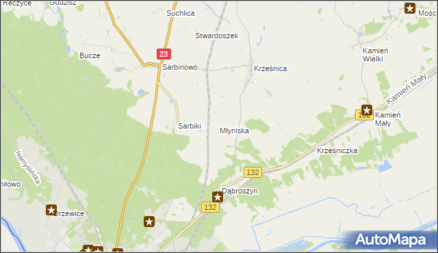 mapa Młyniska gmina Dębno, Młyniska gmina Dębno na mapie Targeo