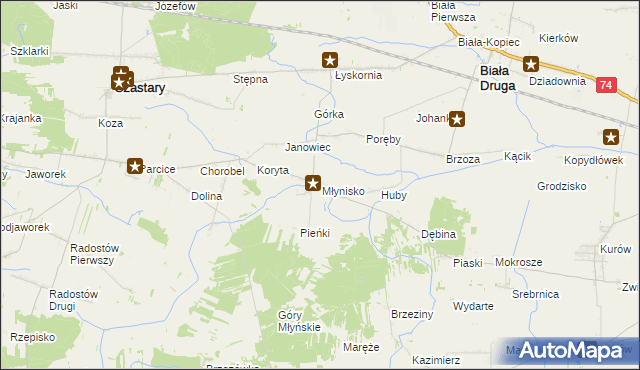 mapa Młynisko gmina Biała, Młynisko gmina Biała na mapie Targeo