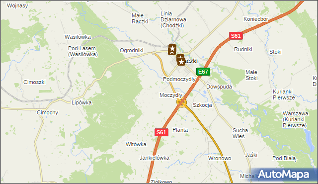mapa Moczydły gmina Raczki, Moczydły gmina Raczki na mapie Targeo
