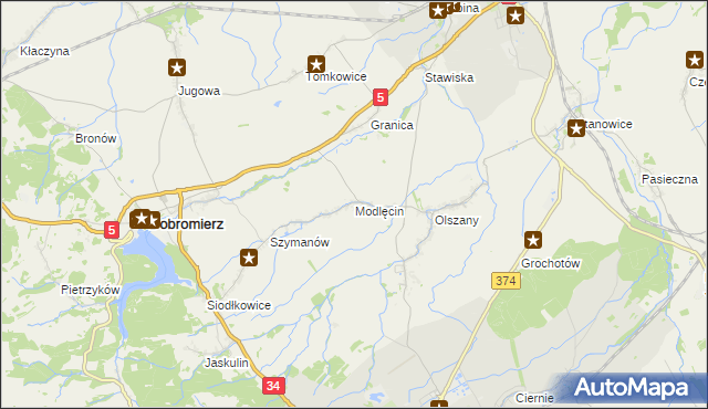 mapa Modlęcin, Modlęcin na mapie Targeo