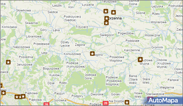 mapa Mogilno gmina Korzenna, Mogilno gmina Korzenna na mapie Targeo