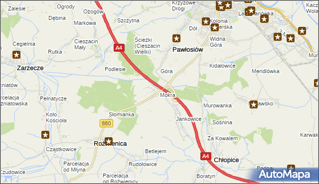 mapa Mokra gmina Roźwienica, Mokra gmina Roźwienica na mapie Targeo