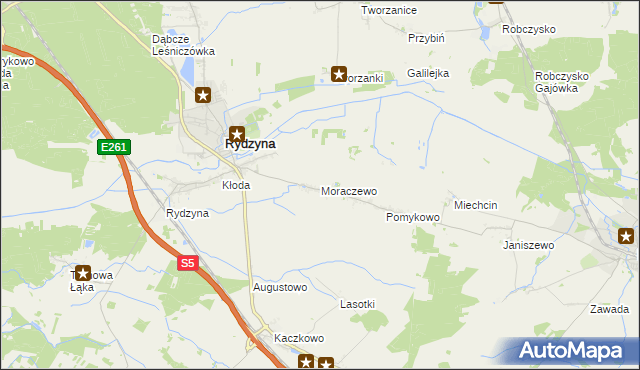 mapa Moraczewo gmina Rydzyna, Moraczewo gmina Rydzyna na mapie Targeo