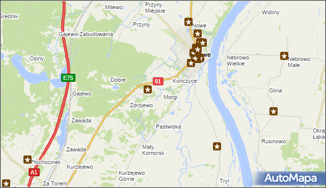 mapa Morgi gmina Nowe, Morgi gmina Nowe na mapie Targeo