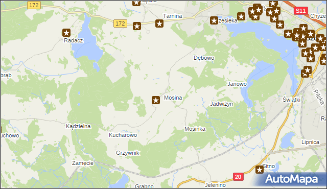 mapa Mosina gmina Szczecinek, Mosina gmina Szczecinek na mapie Targeo