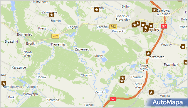 mapa Mosty gmina Chęciny, Mosty gmina Chęciny na mapie Targeo