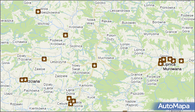 mapa Muchówka gmina Nowy Wiśnicz, Muchówka gmina Nowy Wiśnicz na mapie Targeo