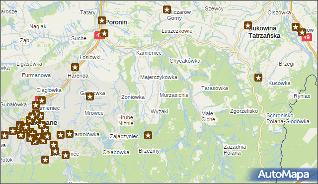 mapa Murzasichle, Murzasichle na mapie Targeo