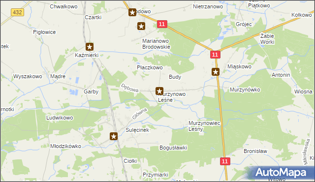 mapa Murzynowo Leśne, Murzynowo Leśne na mapie Targeo