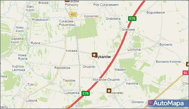 mapa Mykanów, Mykanów na mapie Targeo