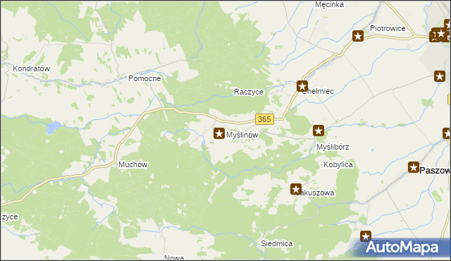 mapa Myślinów, Myślinów na mapie Targeo