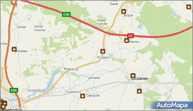 mapa Myszęcin, Myszęcin na mapie Targeo