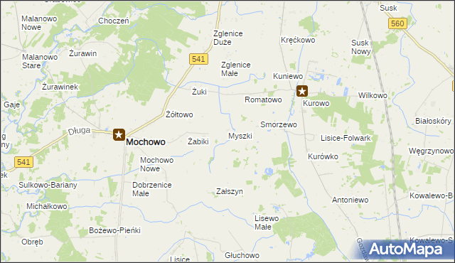 mapa Myszki gmina Mochowo, Myszki gmina Mochowo na mapie Targeo